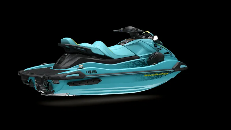 Slide: The Image of 2025 Yamaha Waverunners VX Limited HO in vibrant teal, side view on black background. - 5