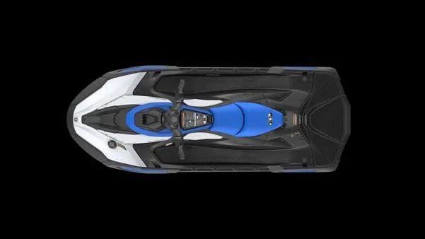 Slide: The Image of 2025 Yamaha Waverunner Jet Blaster, top view, blue and black design on black background. - 3