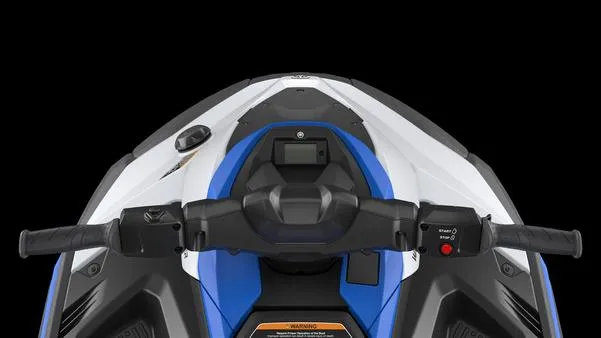 Slide: The Image of 2025 Yamaha Waverunner Jet Blaster dashboard with handlebars, blue and white design. - 5