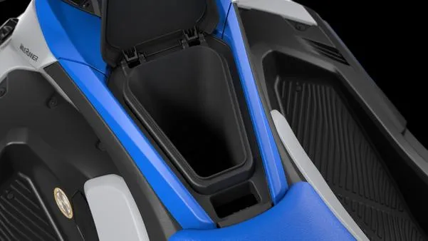 Slide: The Image of 2025 Yamaha Waverunner Jet Blaster storage compartment, blue and black design. - 8