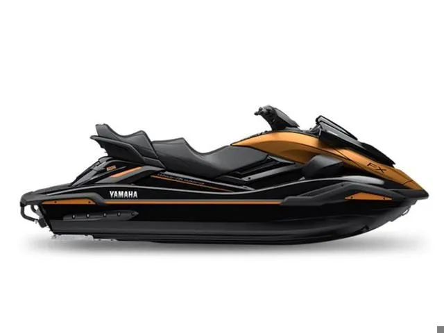 Slide: The Image of 2025 Yamaha Waverunner FX Cruiser HO in sleek black and orange design. - 0