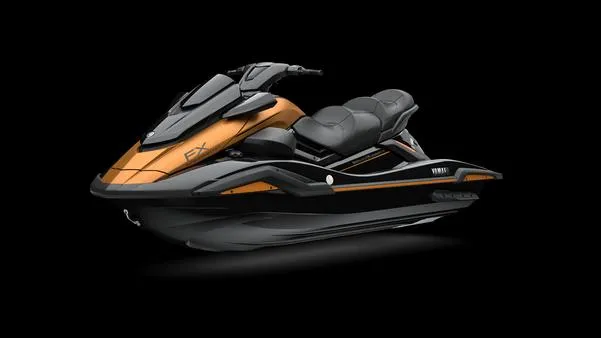 Slide: The Image of 2025 Yamaha Waverunner FX Cruiser HO with Audio, sleek design, black and orange color scheme. - 1