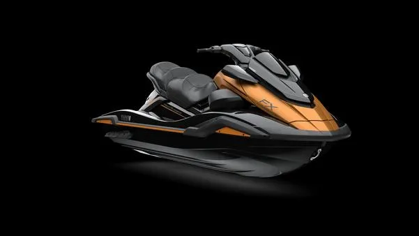 Slide: The Image of 2025 Yamaha Waverunner FX Cruiser HO with Audio, sleek design, black and orange color scheme. - 3