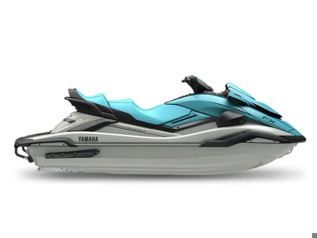 Slide: The Image of 2025 Yamaha Waverunner FX Cruiser HO in sleek turquoise and gray design. - 0