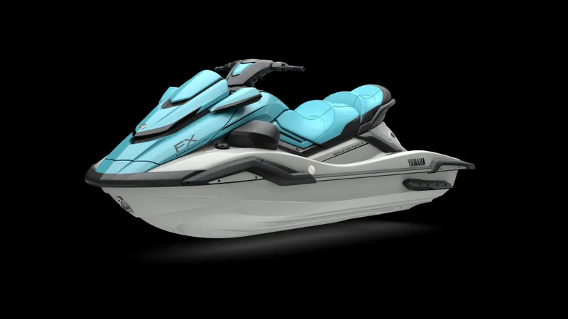 Slide: The Image of 2025 Yamaha Waverunner FX Cruiser HO with Audio, sleek design, turquoise and gray color scheme. - 3