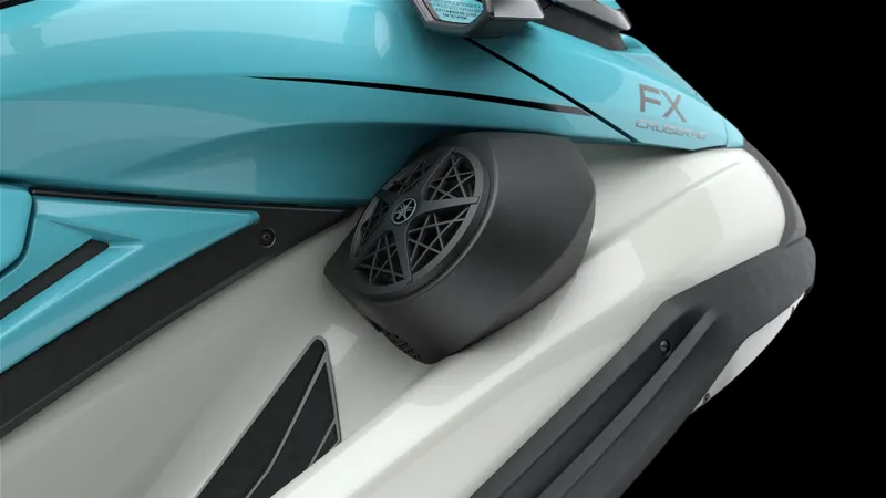 Slide: The Image of 2025 Yamaha Waverunner FX Cruiser HO with audio system, featuring sleek turquoise and white design. - 8