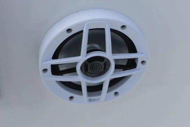 Slide: The Image of White marine speaker on a 2022 Robalo R200 boat. - 30