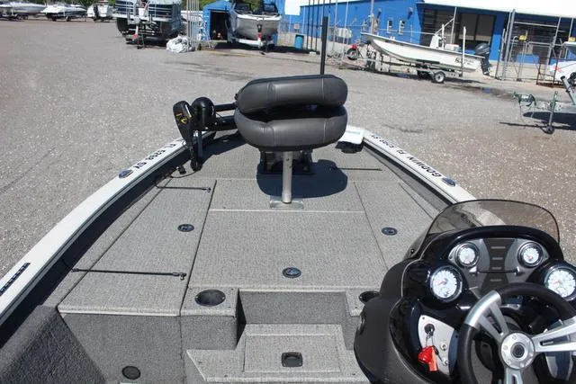 Slide: The Image of 2021 Tracker Pro Team 175 TXW Tournament Edition boat with seating and control panel. - 11