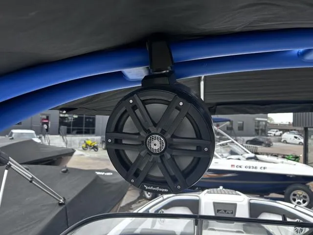 Slide: The Image of Speaker mounted on a 2020 Yamaha AR210 boat, featuring a Rockford Fosgate audio system. - 10