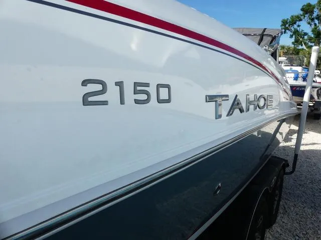 Slide: The Image of 2022 Tahoe 2150 boat side view with model name and number. - 4