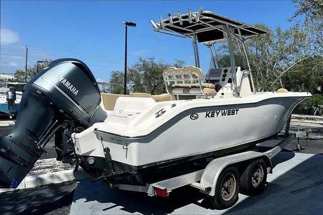 Slide: The Image of 2018 Key West 239FS boat on trailer with Yamaha outboard motor. - 39