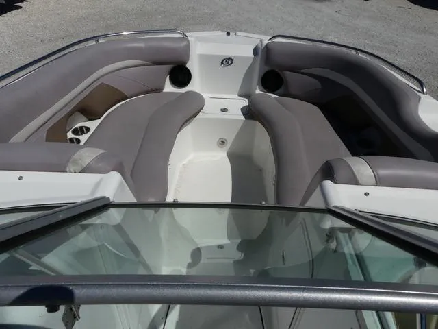 Slide: The Image of 2018 Hurricane SD 2200 OB boat interior with gray seating and white deck. - 13
