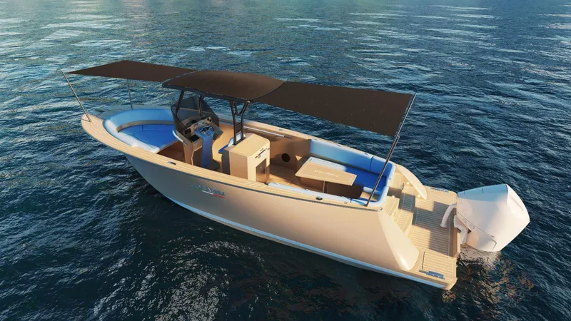 Slide: The Image of 2025 Lilybaeum Levanzo 25 Lounge Deck boat on water, featuring sleek design and spacious deck. - 37