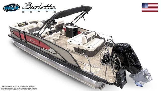 Slide: The Image of 2024 Barletta Lusso L25UE pontoon boat with luxurious seating and sleek design. - 3