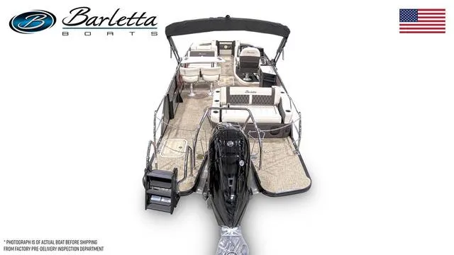 Slide: The Image of 2024 Barletta Lusso L25UE pontoon boat, spacious interior, luxury seating, and sleek design. - 4