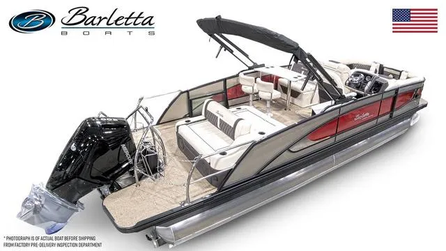 Slide: The Image of 2024 Barletta Lusso L25UE pontoon boat with sleek design and luxurious seating. - 5