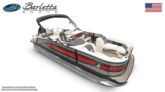 Slide: The Image of 2024 Barletta Lusso L25UE pontoon boat with sleek design and luxurious seating. - 6