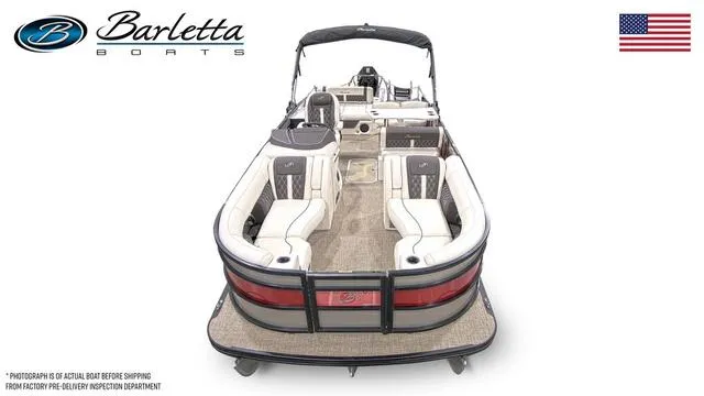Slide: The Image of 2024 Barletta Lusso L25UE pontoon boat with luxurious seating and sleek design. - 7