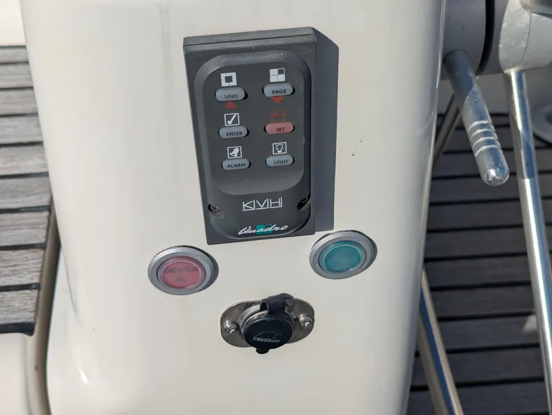 Slide: The Image of Control panel on a 1996 Jeanneau 45.1 sailboat, featuring buttons and indicators. - 10