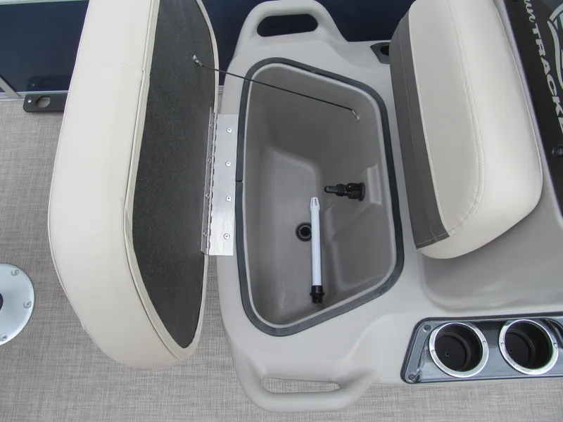 Slide: The Image of 2023 Sun Tracker Bass Buggy 16 XL Select boat seat storage compartment with cup holders. - 8