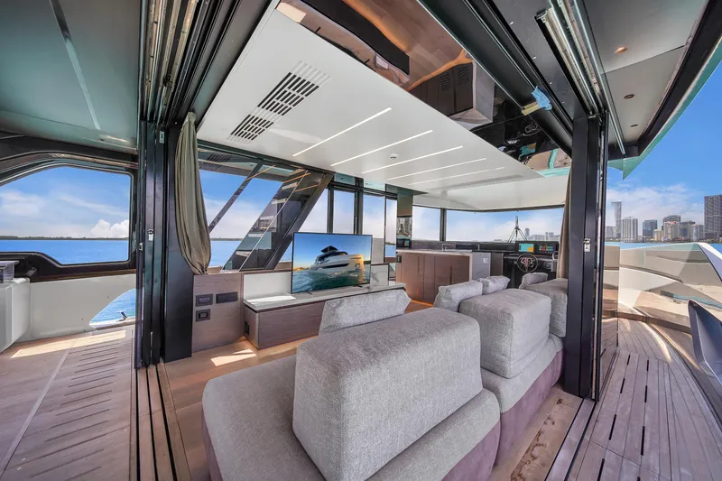 Slide: The Image of Luxurious interior of 2021 Explorer 62 yacht with modern design and ocean view. - 15