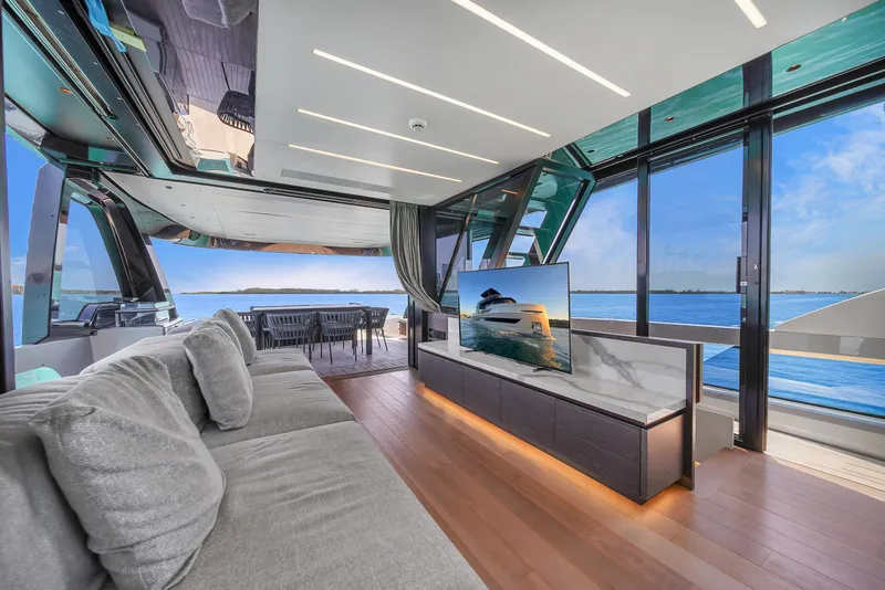 Slide: The Image of Luxurious interior of 2021 Explorer 62 yacht with ocean view and modern furnishings. - 19