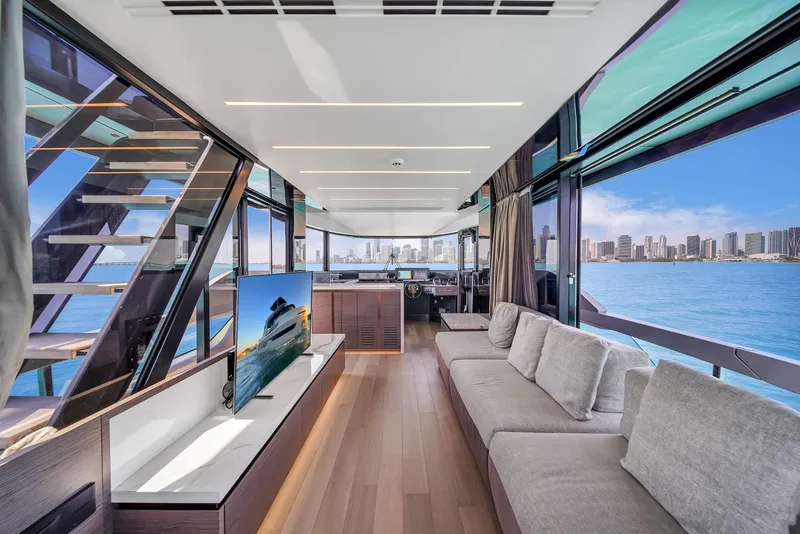 Slide: The Image of Luxurious interior of 2021 Explorer 62 yacht with modern design and waterfront view. - 20