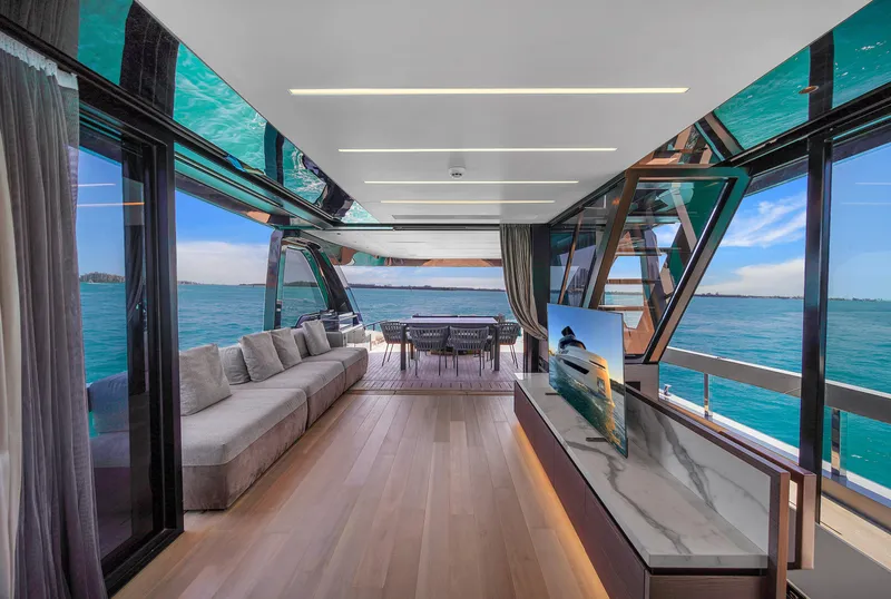 Slide: The Image of Luxurious interior of 2021 Explorer 62 yacht with ocean view and modern furnishings. - 39