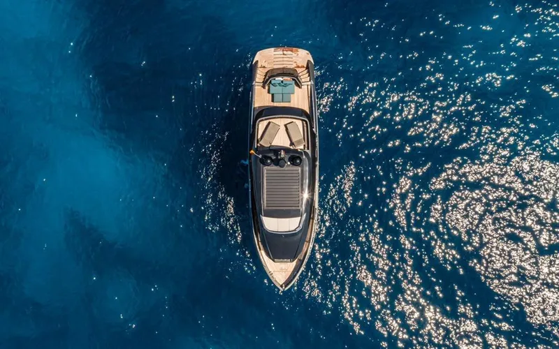 Slide: The Image of Aerial view of 2021 Explorer 62 yacht on sparkling blue ocean. - 5