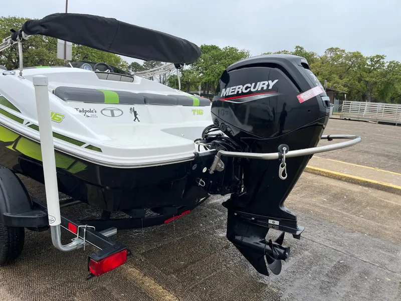 Slide: The Image of 2021 Tahoe T16 boat with Mercury outboard motor on a trailer. - 38