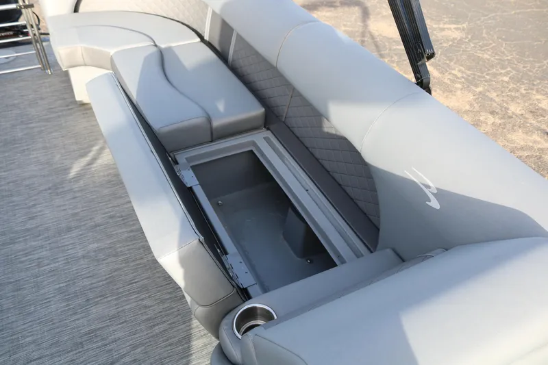 Slide: The Image of Gray seating with storage compartment on 2021 Bennington L22 boat. - 19