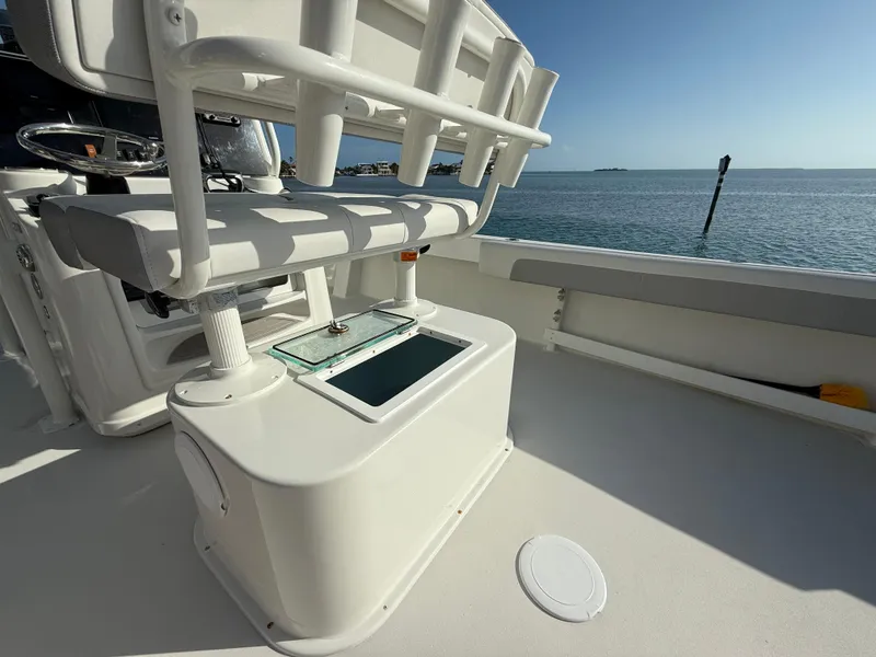 Slide: The Image of 2022 Parker 2801 Center Console boat interior with seating and ocean view. - 17