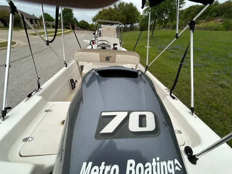 Slide: The Image of 2017 Carolina Skiff JVX Pre-Rig Series 18 boat with 70 HP engine on a trailer. - 4