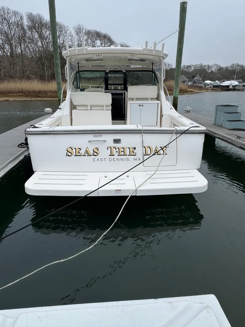 Slide: The Image of 2009 Tiara Yachts 32 Open docked, named "Seas the Day," East Dennis, MA. - 13