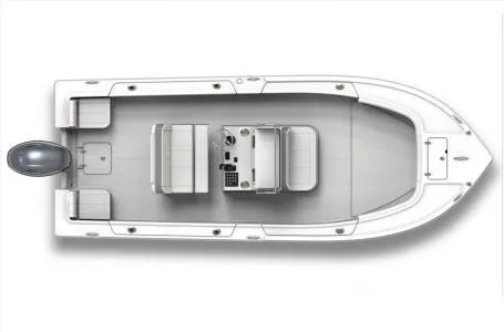 Slide: The Image of Top view of 2025 Parker 18SE boat, featuring spacious deck and modern console. - 2