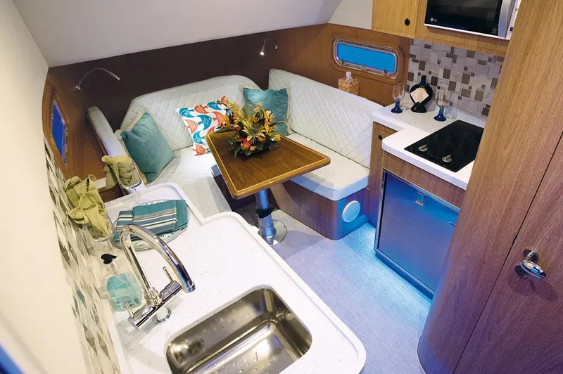 Slide: The Image of 2019 Altima 38 Xcape interior with kitchenette, seating area, and modern decor. - 13