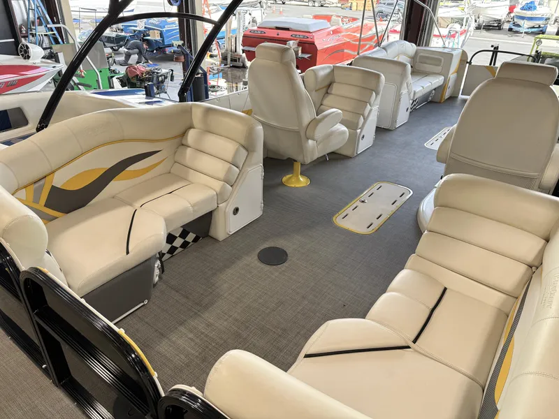 Slide: The Image of Luxurious interior of 2021 PlayCraft Infinity 2900 pontoon boat with plush seating. - 27