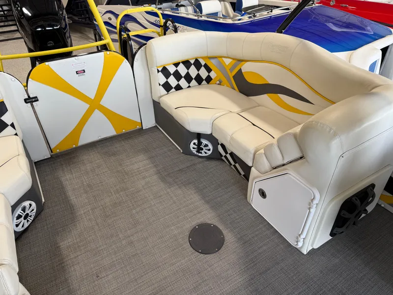 Slide: The Image of 2021 PlayCraft Infinity 2900 boat interior with stylish seating and modern design. - 48