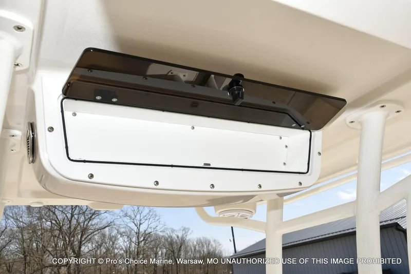 Slide: The Image of 2023 Ranger 2360 Bay boat's overhead storage compartment, featuring a sleek design and sturdy construction. - 36