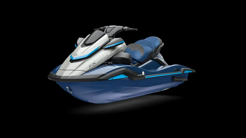 Slide: The Image of 2025 Yamaha Waverunner FX Limited SVHO, sleek design, blue and white color scheme. - 2