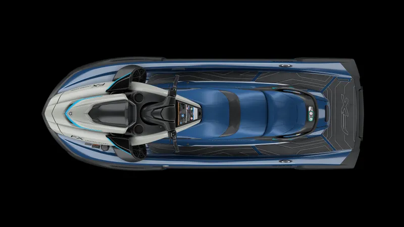 Slide: The Image of 2025 Yamaha Waverunner FX Limited SVHO, top view, sleek blue and black design. - 5
