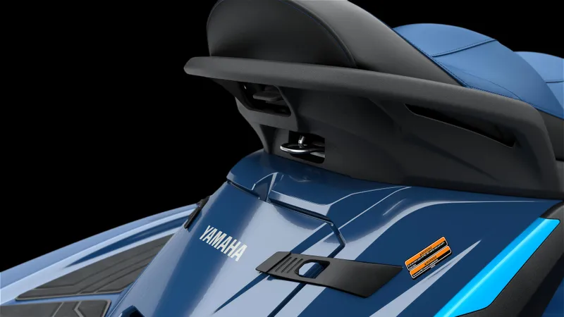 Slide: The Image of 2025 Yamaha Waverunner FX Limited SVHO, blue rear view, sleek design, black background. - 8