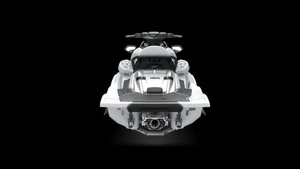 Slide: The Image of 2025 Yamaha Waverunner FX Cruiser SVHO with Audio, rear view, sleek design on black background. - 2