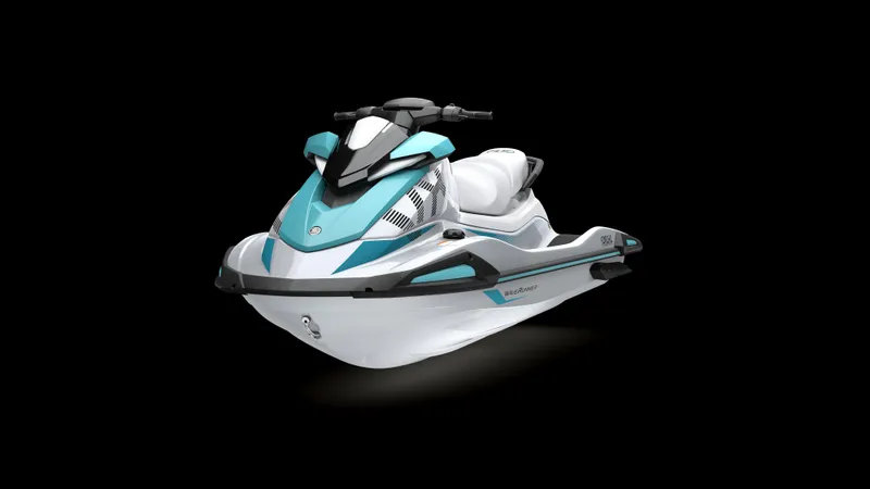 Slide: The Image of 2025 Yamaha Waverunner VX Deluxe in teal and white on a black background. - 4