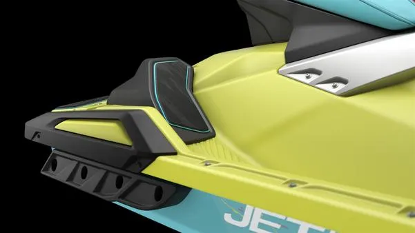 Slide: The Image of 2025 Yamaha Waverunner Jet Blaster Pro 3up, vibrant yellow and blue design, close-up view. - 8