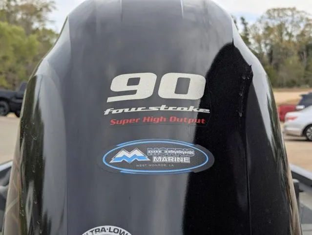Slide: The Image of Outboard motor with "90 four stroke" label on a 2022 G3 Sportsman 1710 boat. - 15