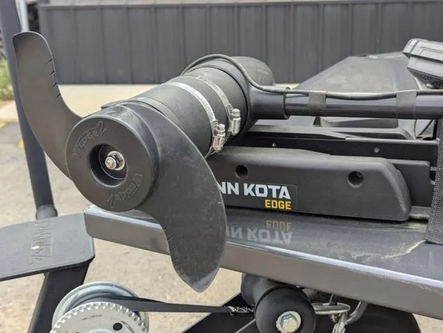 Slide: The Image of Minn Kota Edge trolling motor on 2022 G3 Sportsman 1710 boat, close-up view. - 20