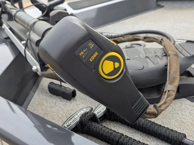 Slide: The Image of Trolling motor control on 2022 G3 Sportsman 1710 boat, featuring Power-Pole accessories. - 22