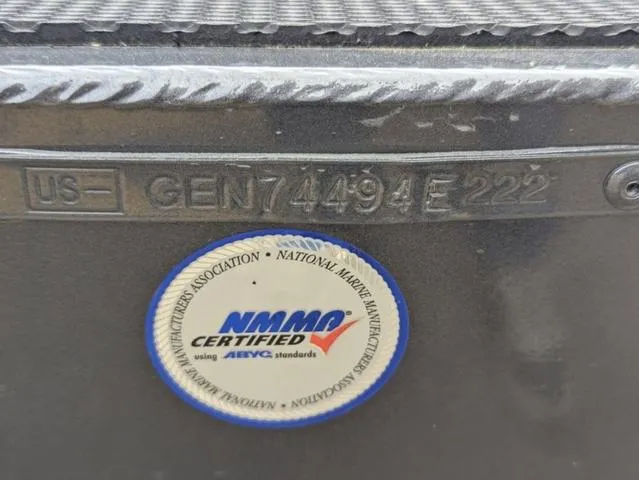 Slide: The Image of 2022 G3 Sportsman 1710 boat with NMMA certification label and serial number. - 42