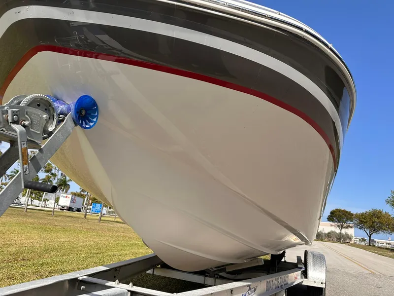 Slide: The Image of 2012 Hurricane SD2400 OB boat on trailer, close-up of hull and bow. - 8